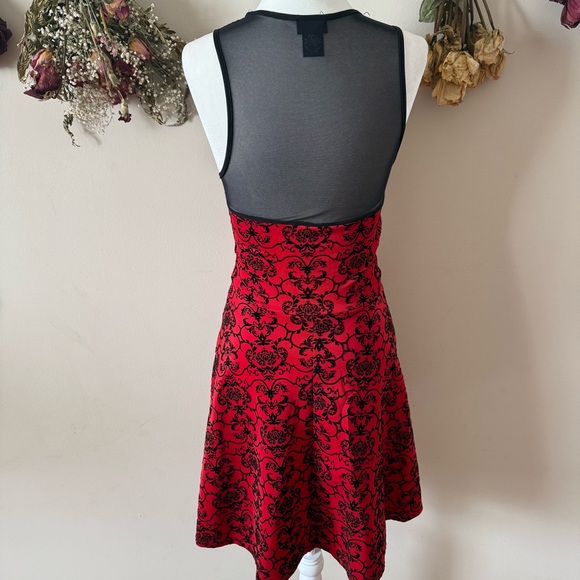 Rue 21 Whimsigoth Red and Black Damask Printed Skater Dress - Picture 3 of 7